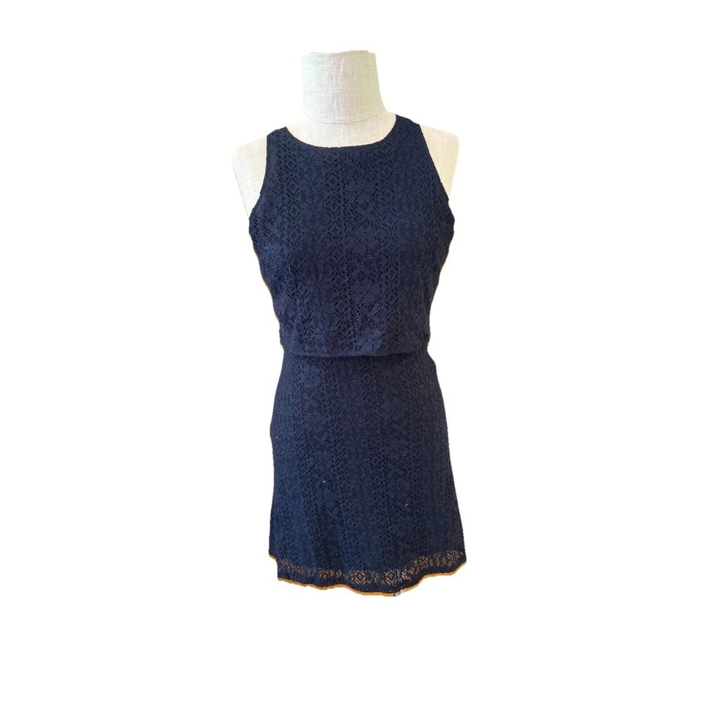 Abercrombie & Fitch Shift Dress Women Small Black Lace Eyelet Sleeveless Zipper - Picture 2 of 6